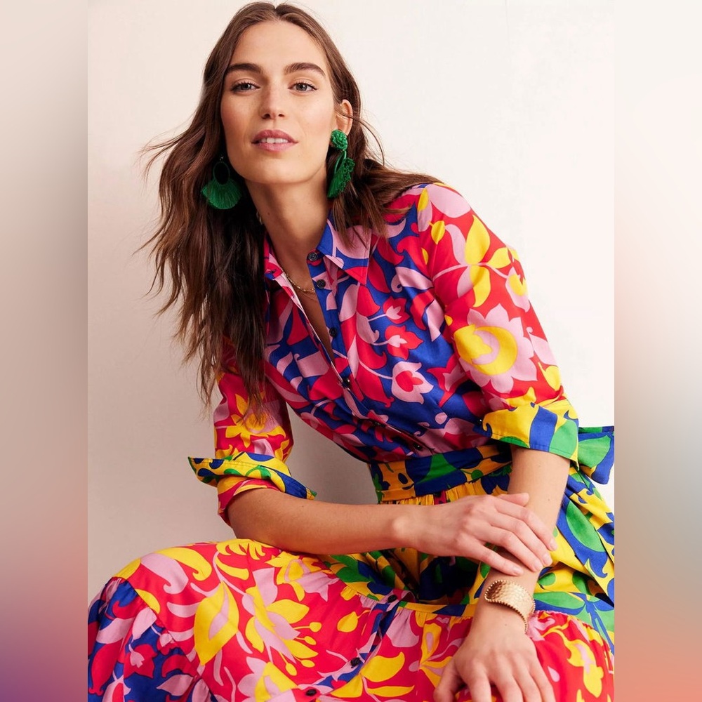 Boden Flo Cotton Midi Shirt Dress in the Abstract Tulip, Hotch pattern size 10p - Picture 4 of 11